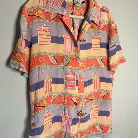 Vintage Piano Silk Beach Graphic Button Down Shirt Medium - Picture 2 of 6